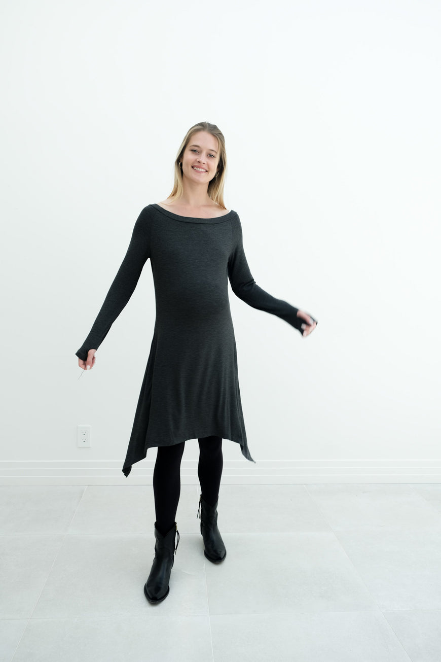 Luna | Long Sleeve Midi Maternity Dress With Bohemian Cut