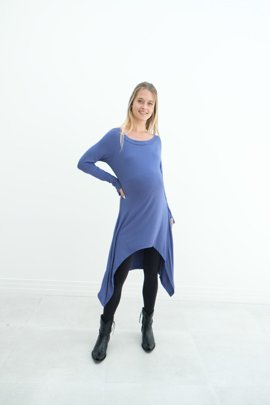 Luna | Long Sleeve Midi Maternity Dress With Bohemian Cut