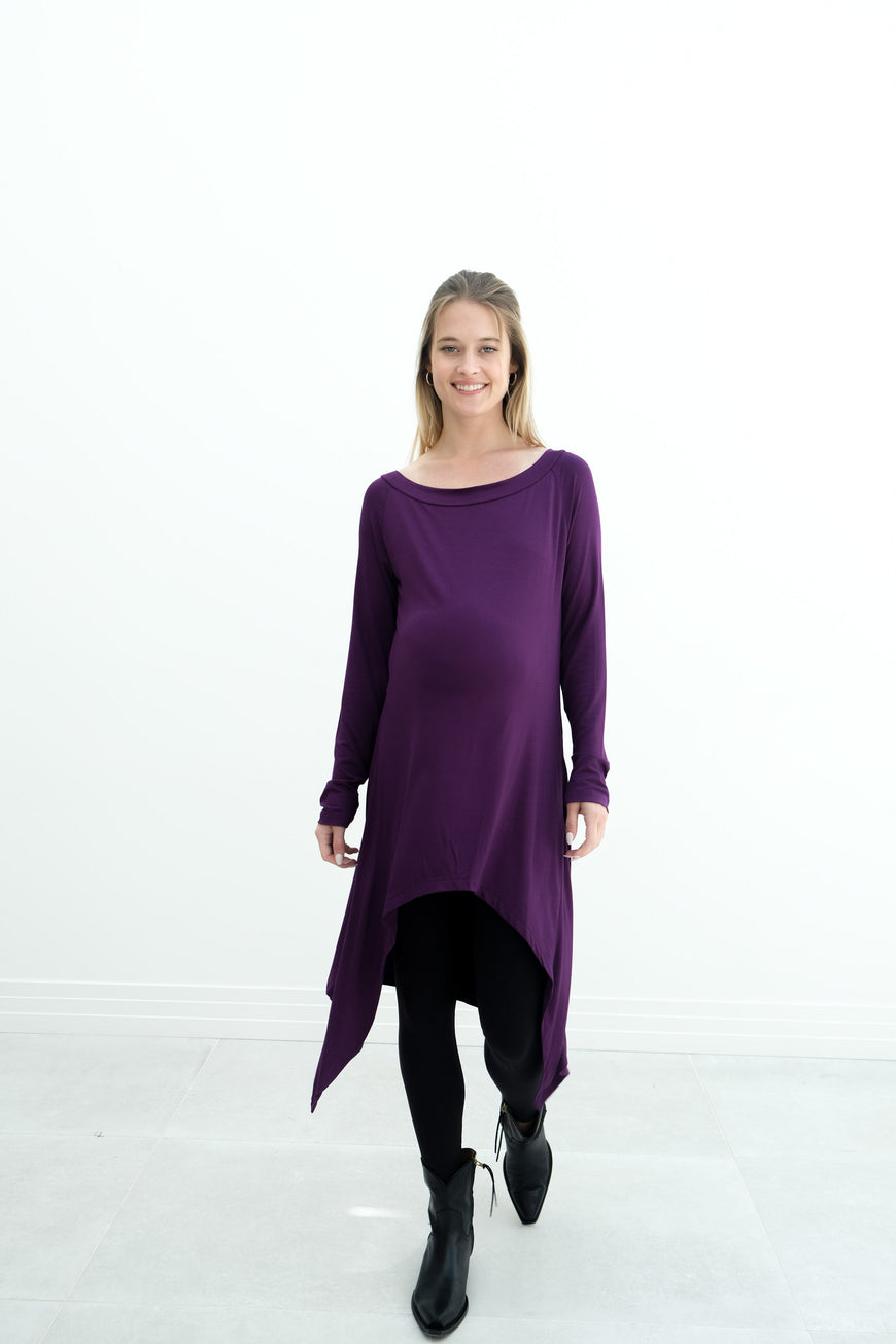 Luna | Long Sleeve Midi Maternity Dress With Bohemian Cut
