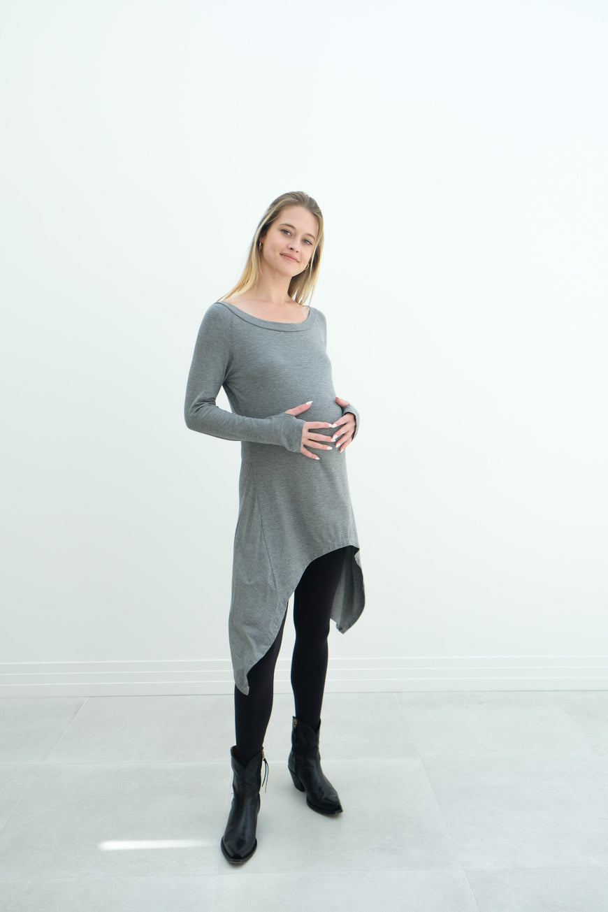 Luna | Long Sleeve Midi Maternity Dress With Bohemian Cut