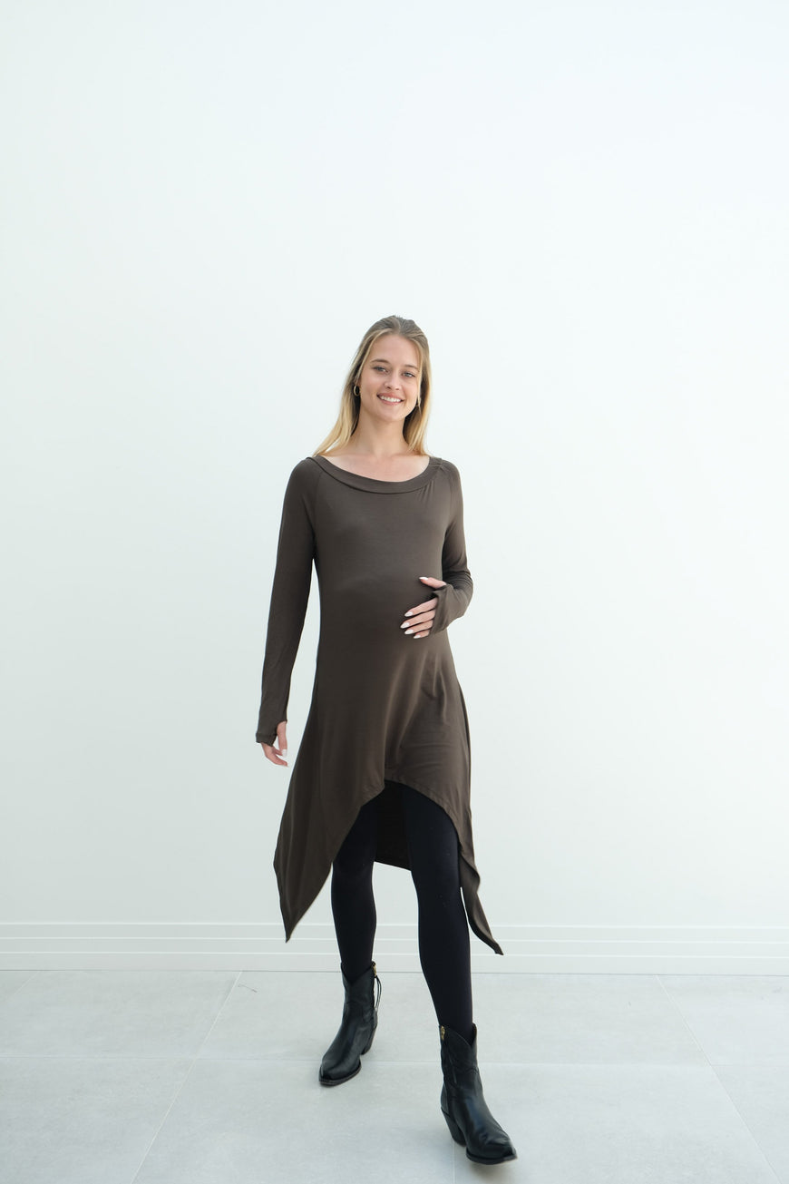 Luna | Long Sleeve Midi Maternity Dress With Bohemian Cut