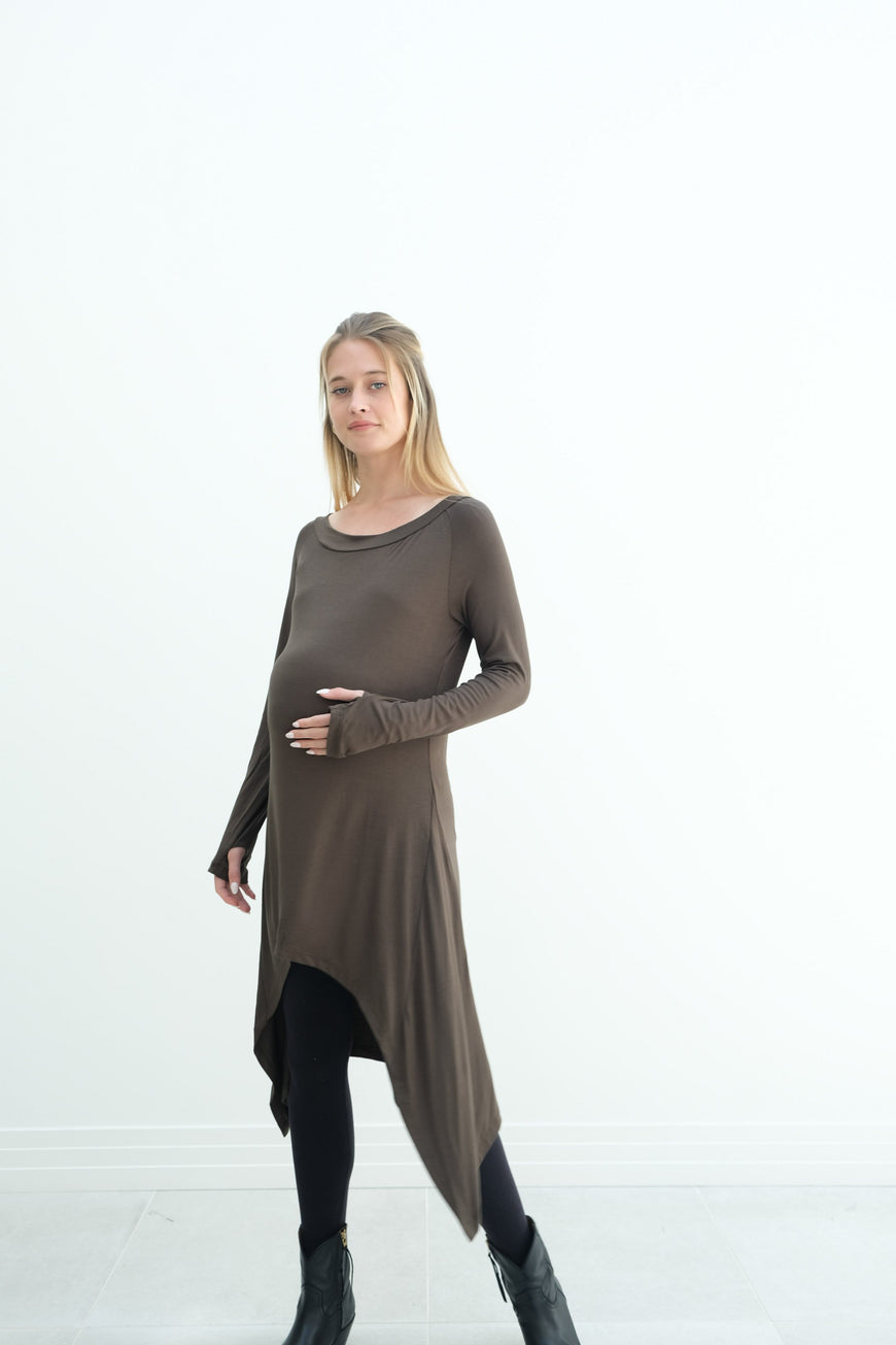 Luna | Long Sleeve Midi Maternity Dress With Bohemian Cut
