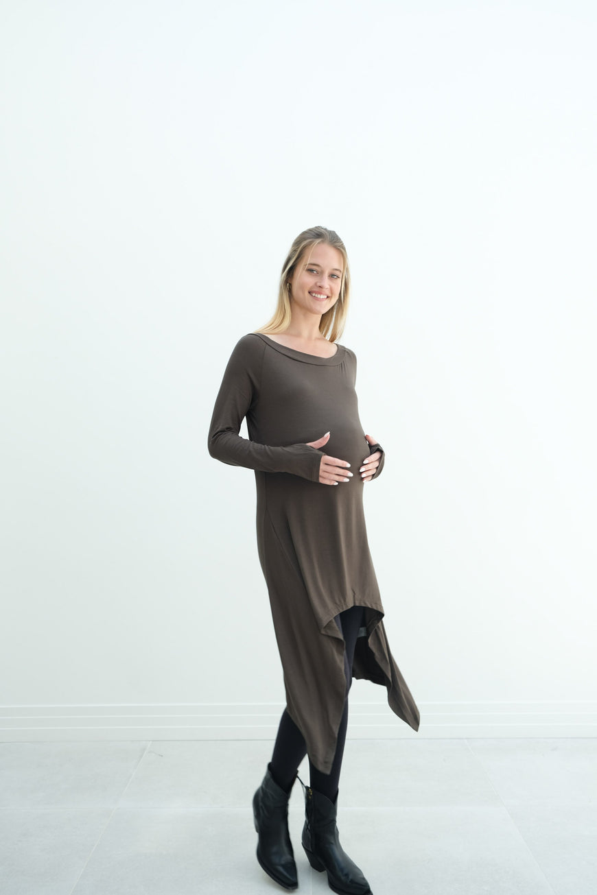 Luna | Long Sleeve Midi Maternity Dress With Bohemian Cut