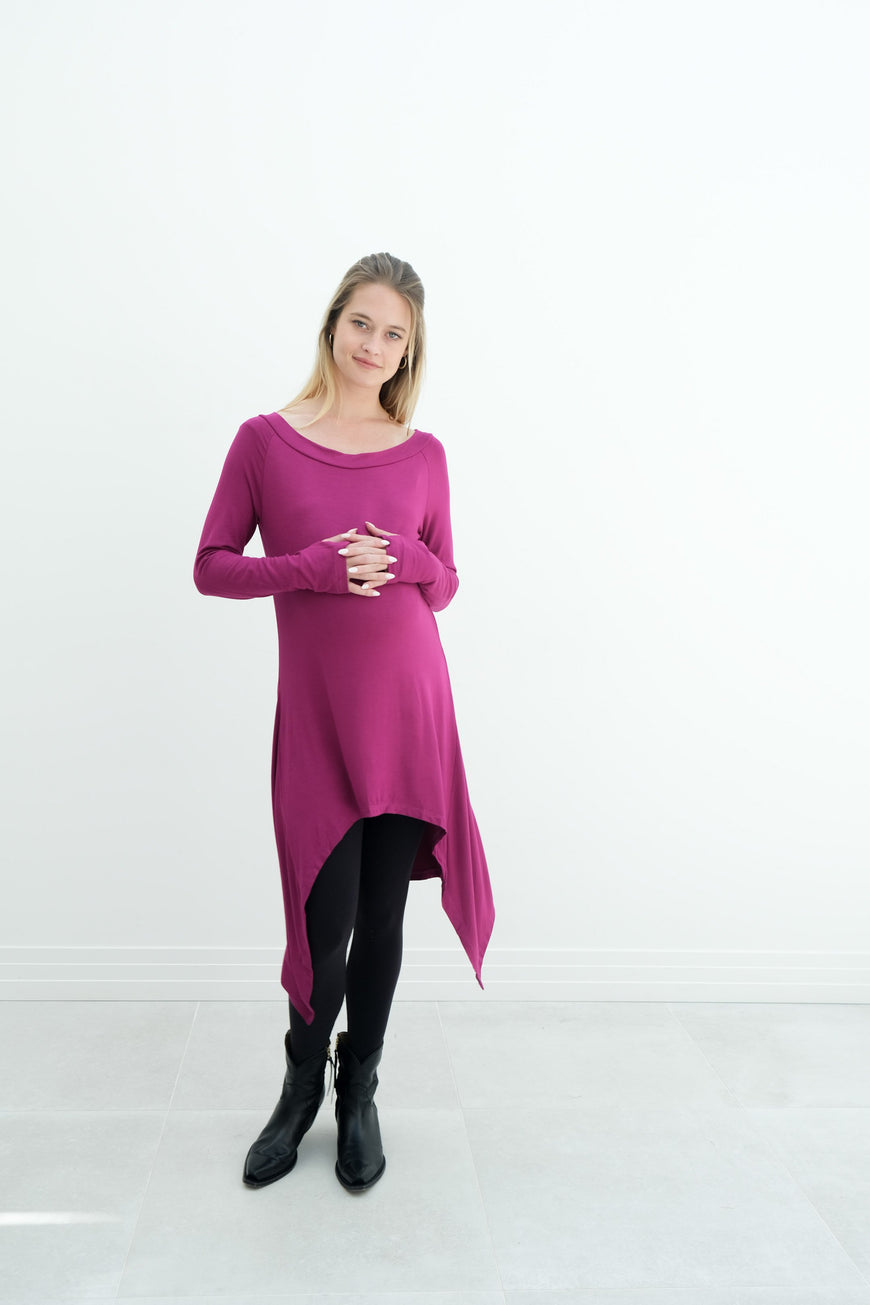 Luna | Long Sleeve Midi Maternity Dress With Bohemian Cut