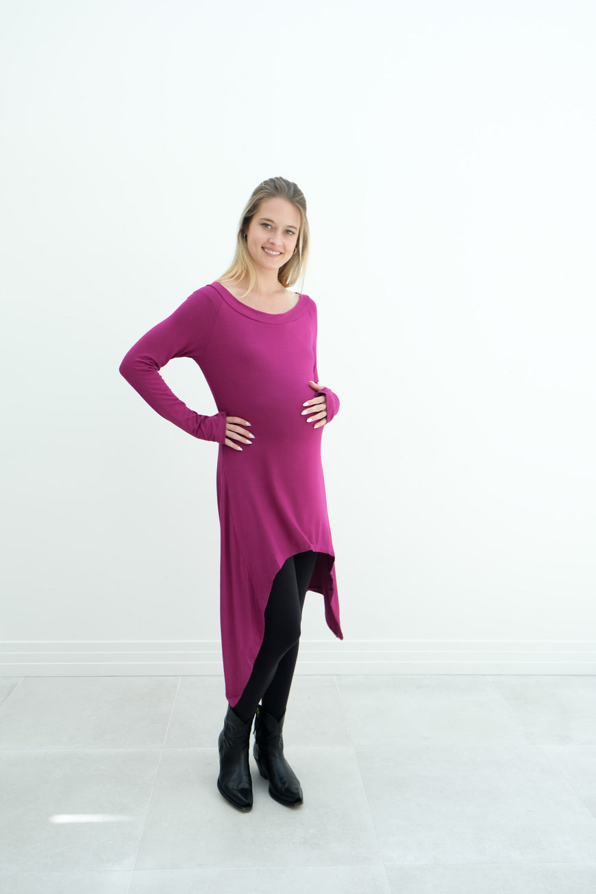Luna | Long Sleeve Midi Maternity Dress With Bohemian Cut