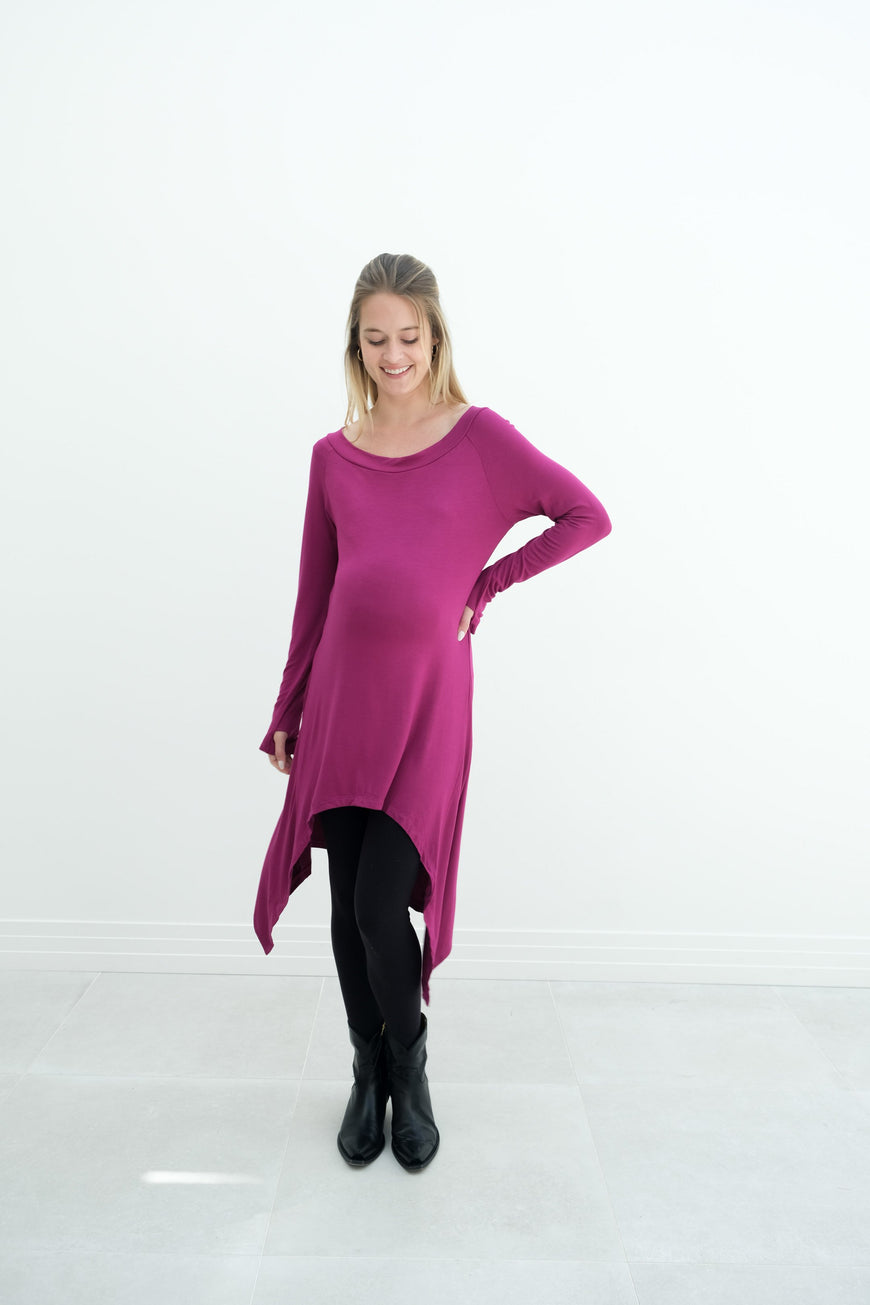 Luna | Long Sleeve Midi Maternity Dress With Bohemian Cut