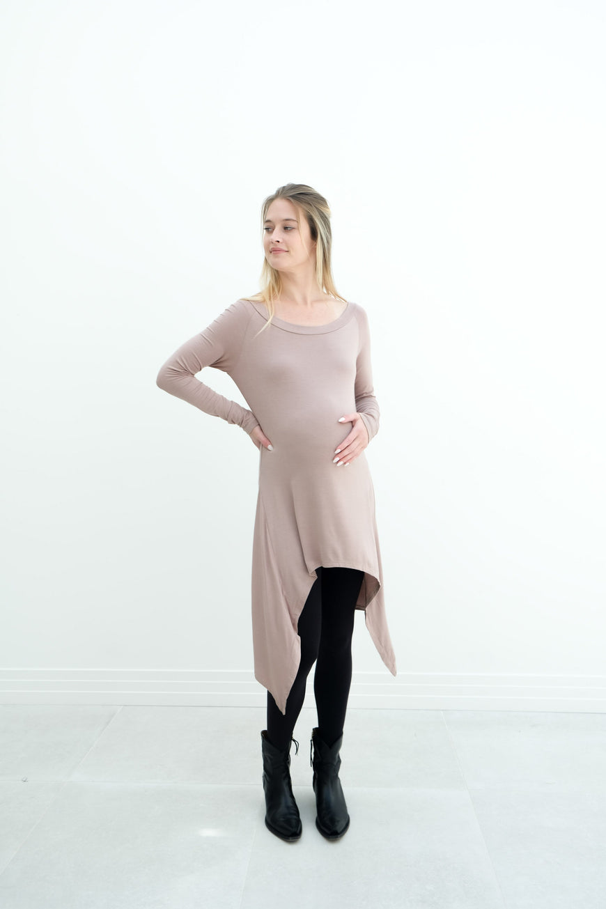 Luna | Long Sleeve Midi Maternity Dress With Bohemian Cut