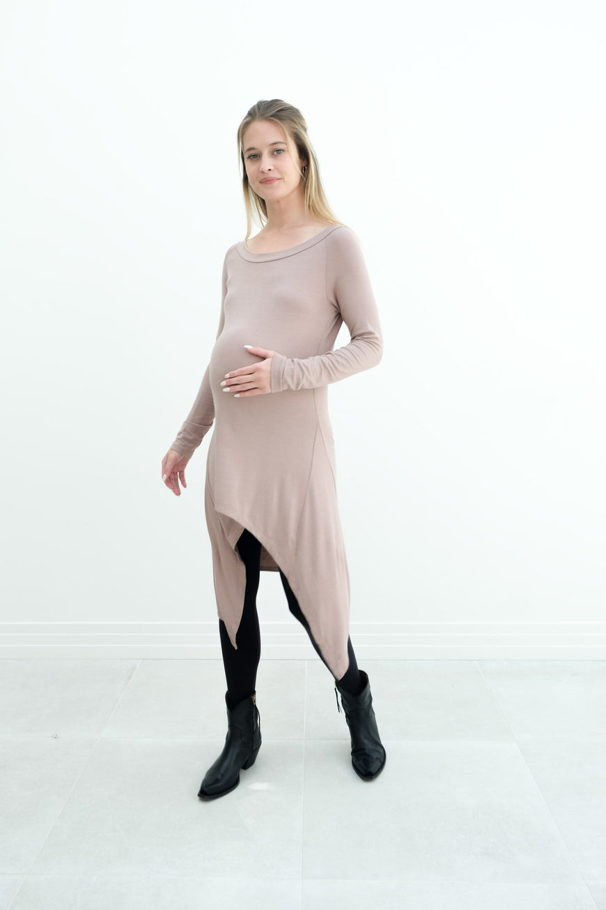 Luna | Long Sleeve Midi Maternity Dress With Bohemian Cut