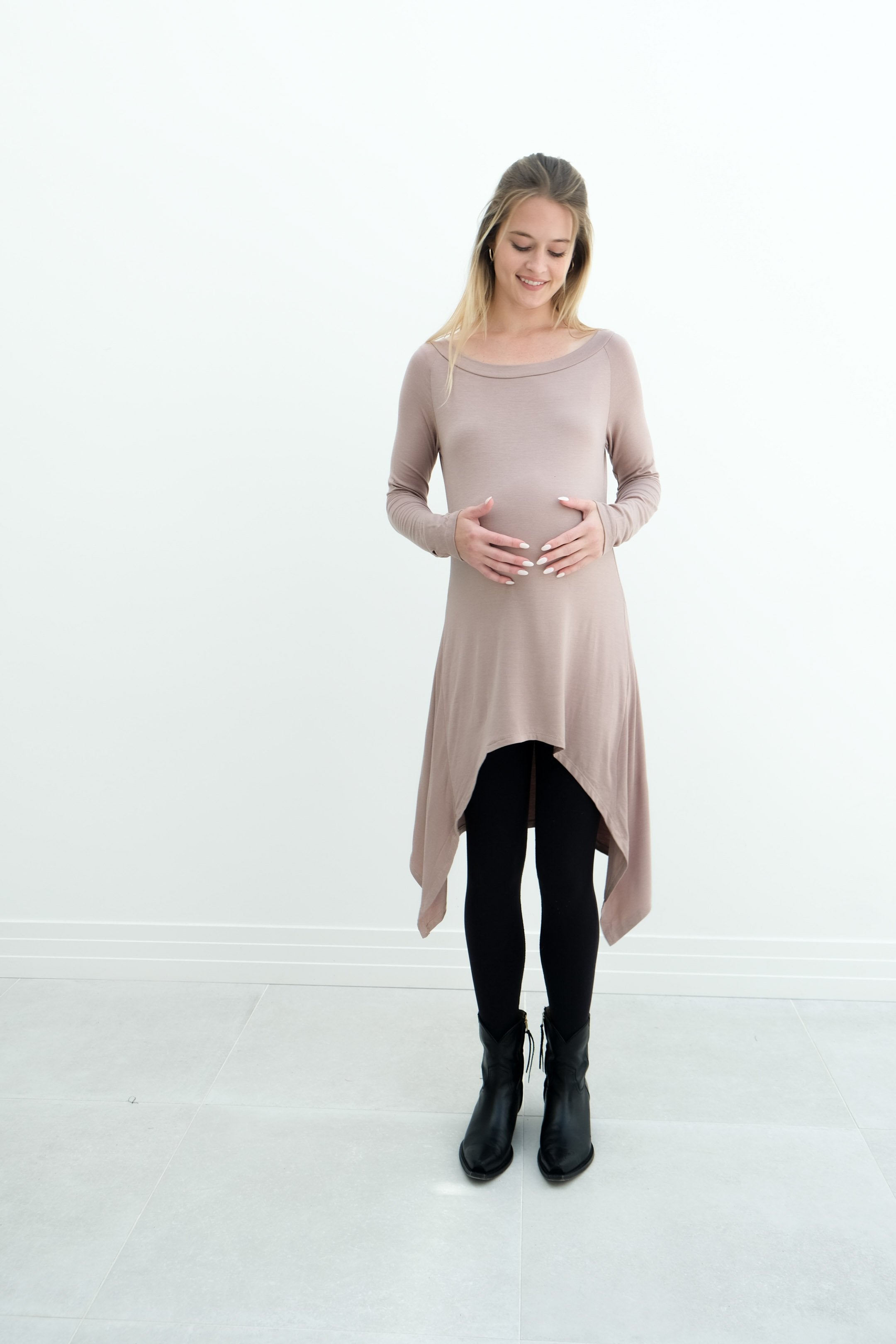 Luna | Long Sleeve Midi Maternity Dress With Bohemian Cut