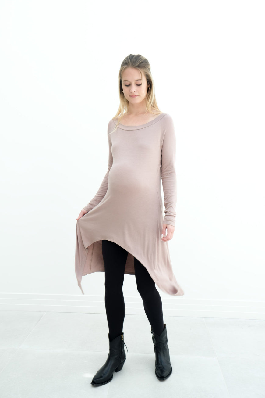 Luna | Long Sleeve Midi Maternity Dress With Bohemian Cut