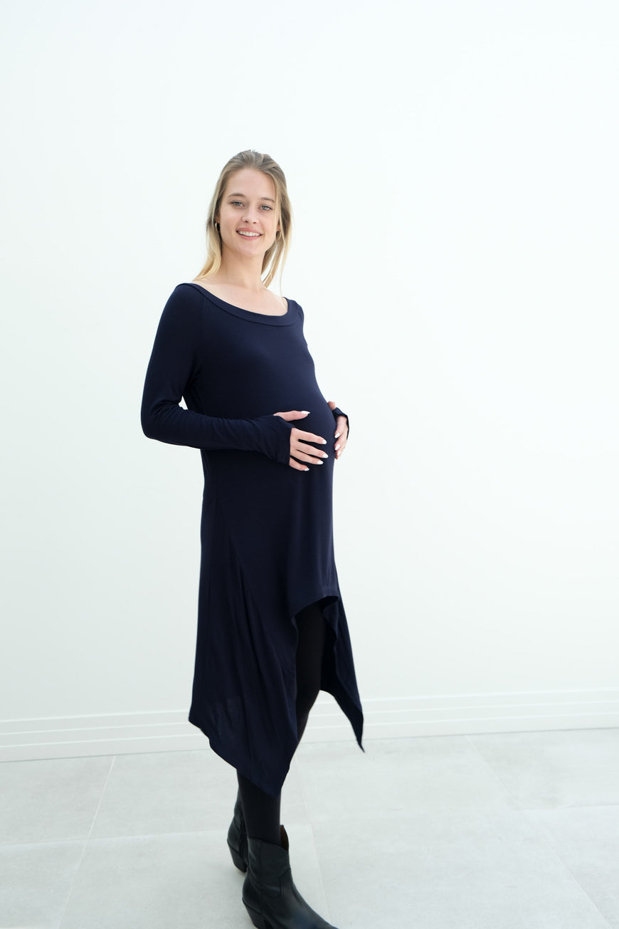 Luna | Long Sleeve Midi Maternity Dress With Bohemian Cut