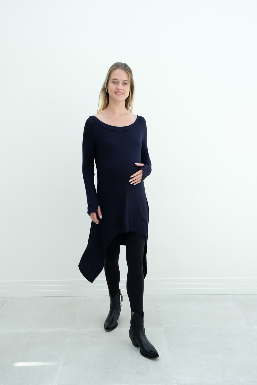 Luna | Long Sleeve Midi Maternity Dress With Bohemian Cut