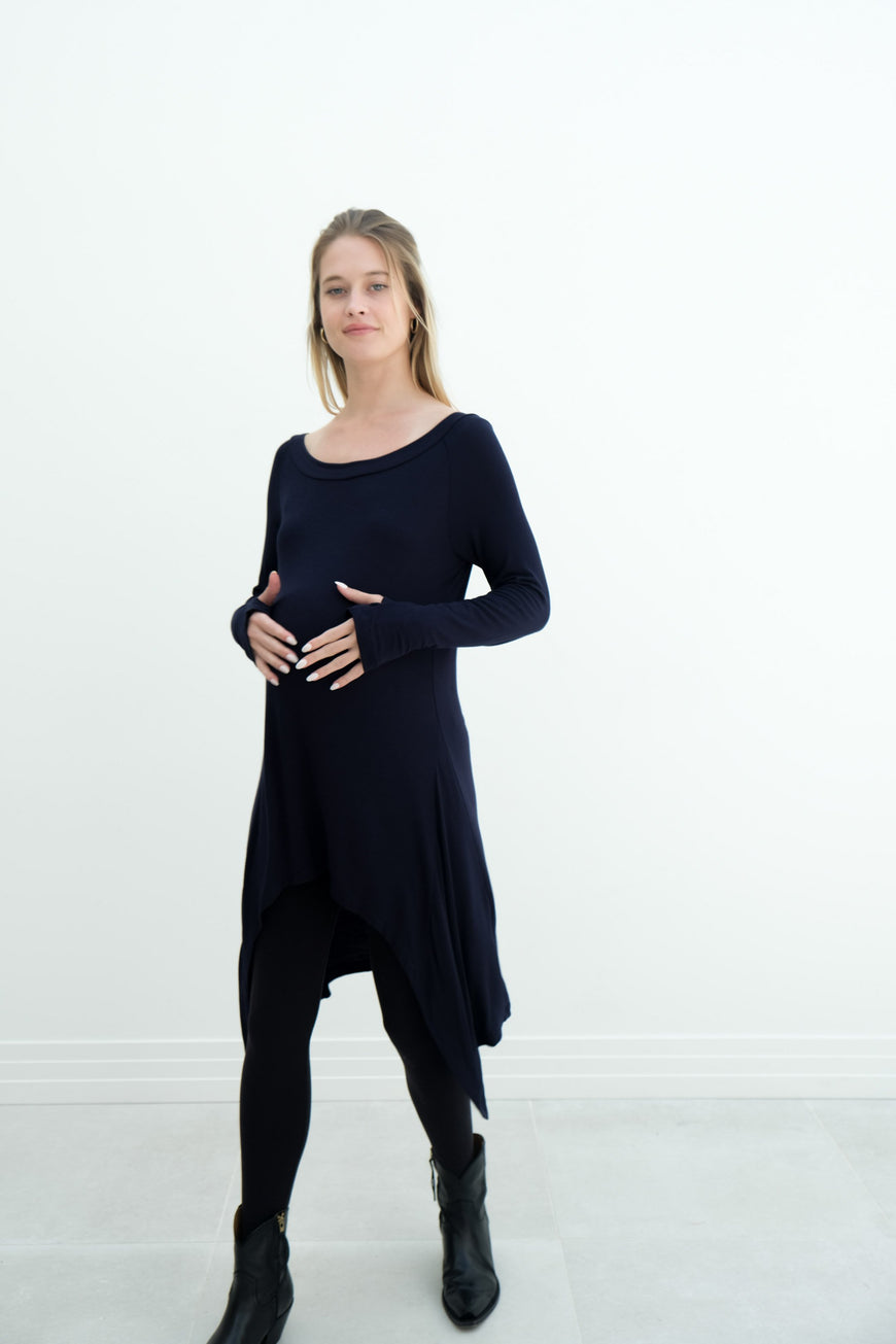 Luna | Long Sleeve Midi Maternity Dress With Bohemian Cut