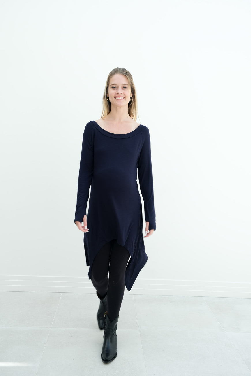 Luna | Long Sleeve Midi Maternity Dress With Bohemian Cut