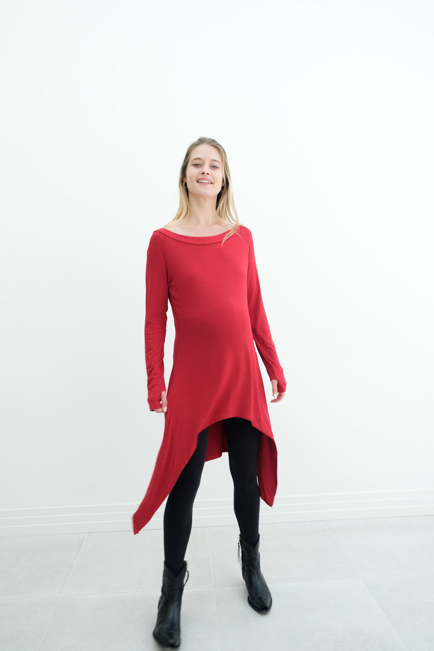 Luna | Long Sleeve Midi Maternity Dress With Bohemian Cut