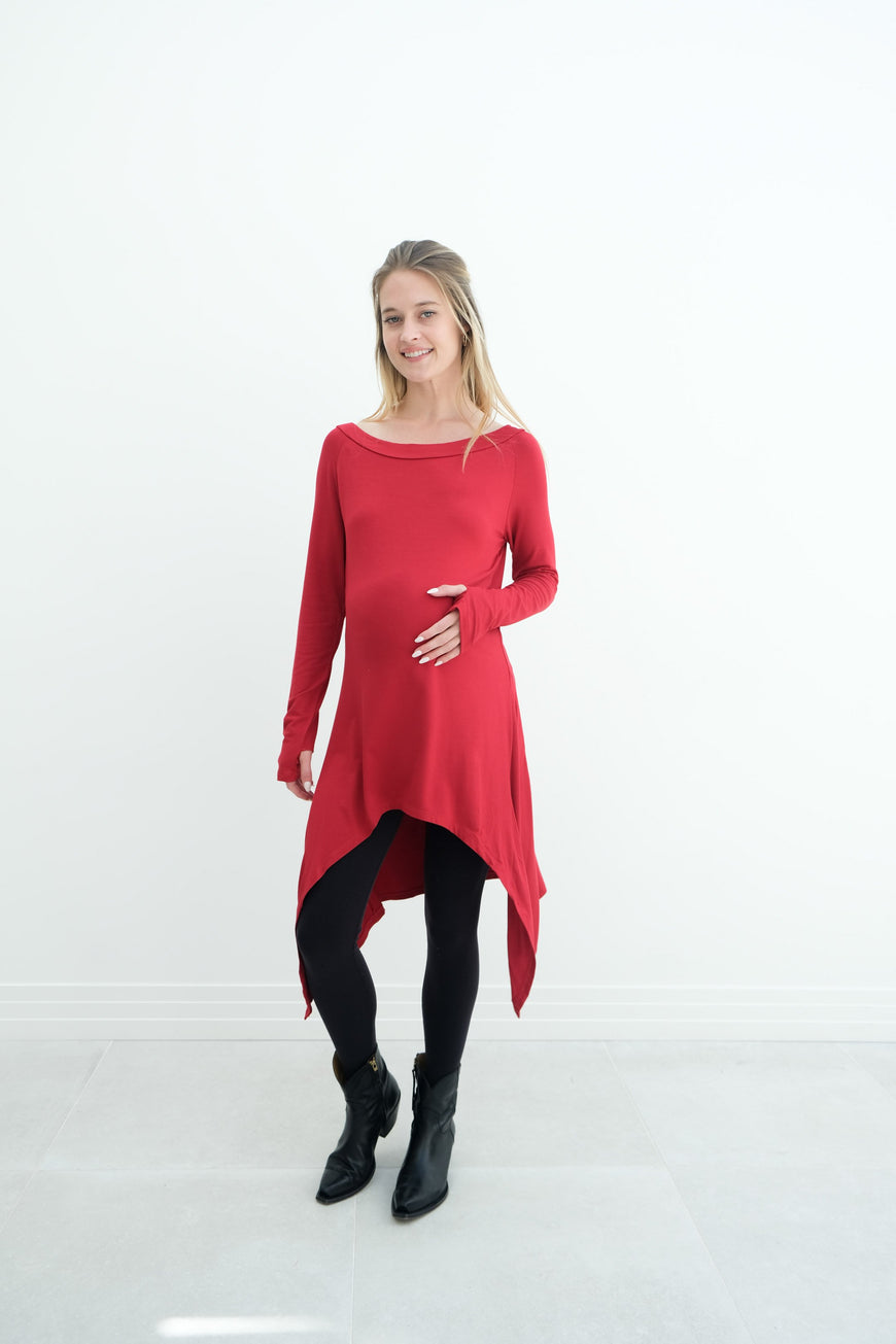 Luna | Long Sleeve Midi Maternity Dress With Bohemian Cut