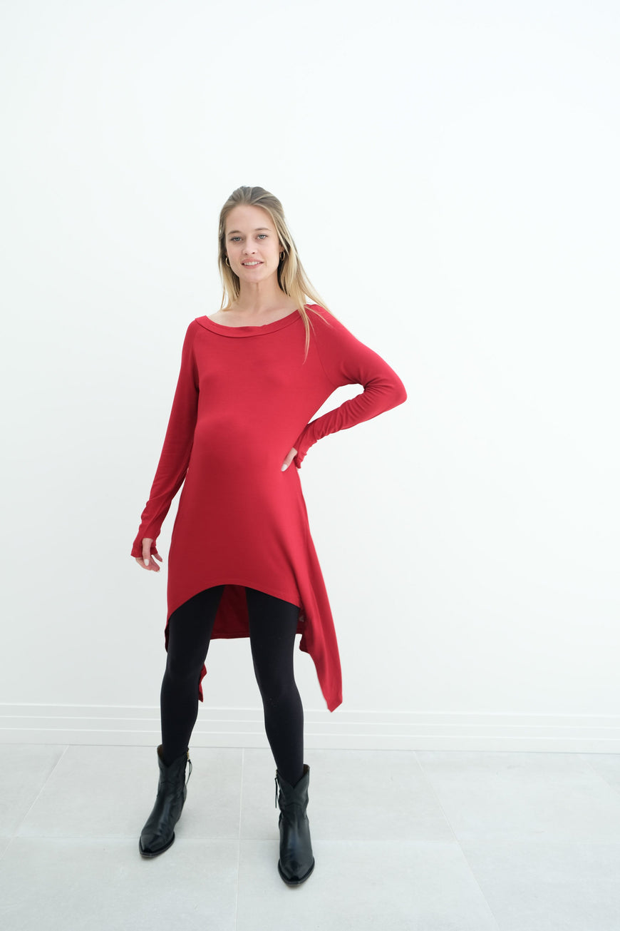 Luna | Long Sleeve Midi Maternity Dress With Bohemian Cut