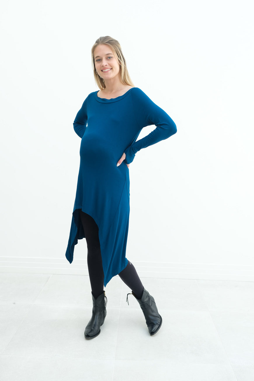 Luna | Long Sleeve Midi Maternity Dress With Bohemian Cut