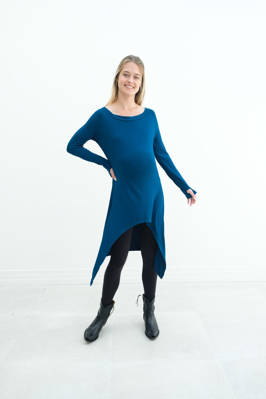 Luna | Long Sleeve Midi Maternity Dress With Bohemian Cut