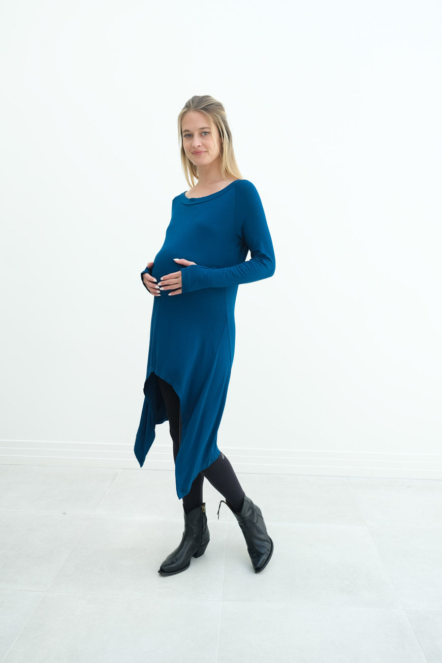 Luna | Long Sleeve Midi Maternity Dress With Bohemian Cut