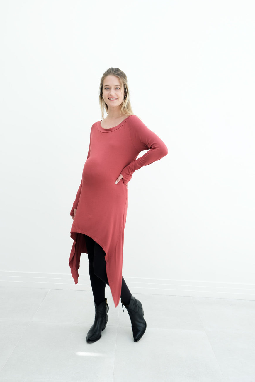 Luna | Long Sleeve Midi Maternity Dress With Bohemian Cut