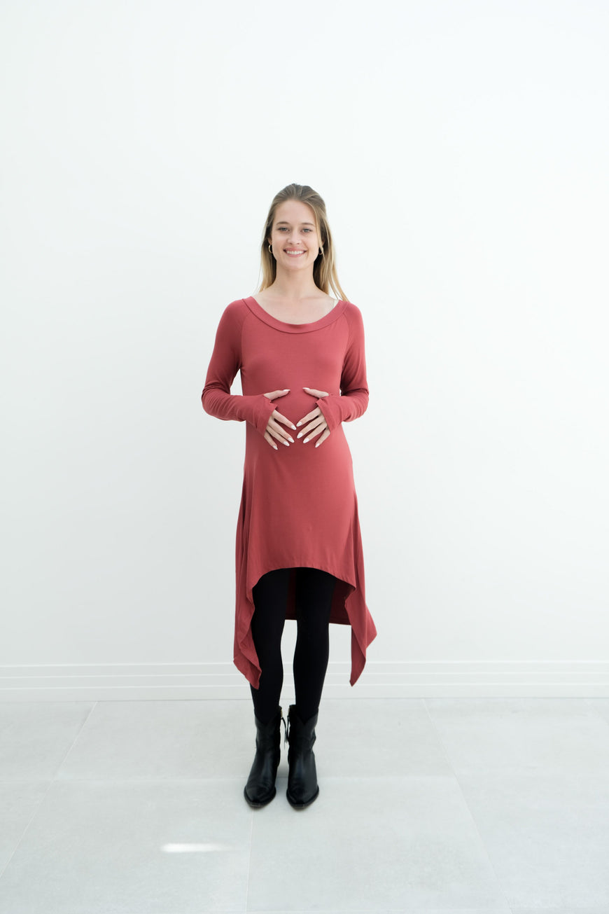 Luna | Long Sleeve Midi Maternity Dress With Bohemian Cut