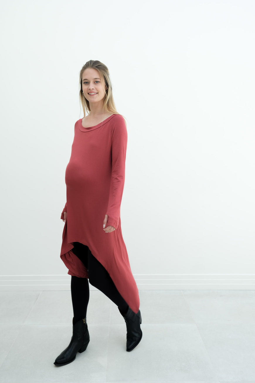 Luna | Long Sleeve Midi Maternity Dress With Bohemian Cut