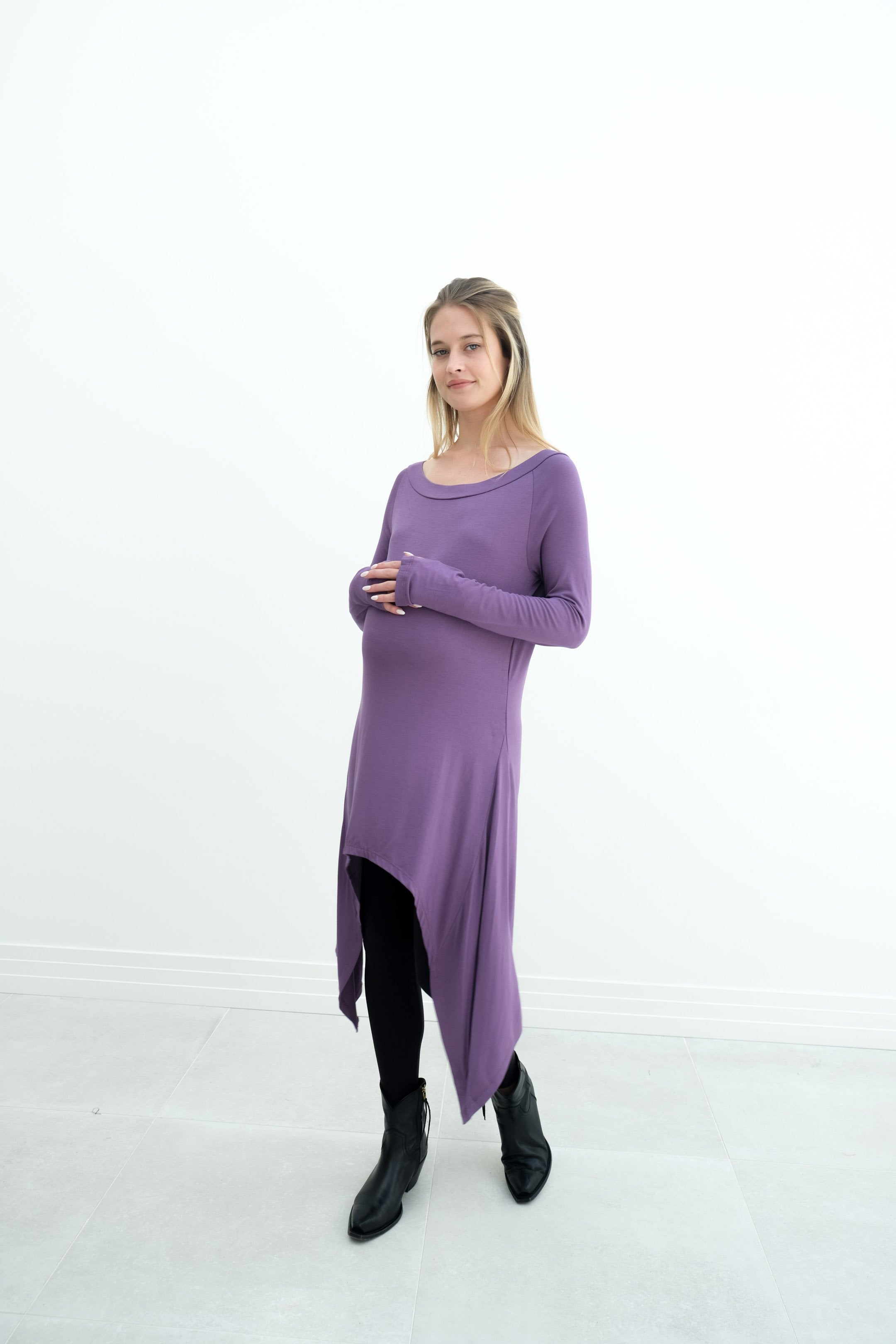 Luna | Long Sleeve Midi Maternity Dress With Bohemian Cut