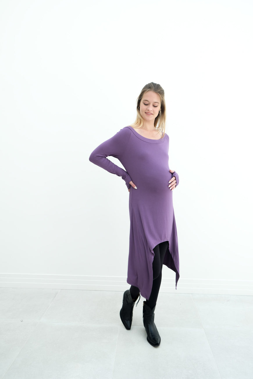 Luna | Long Sleeve Midi Maternity Dress With Bohemian Cut