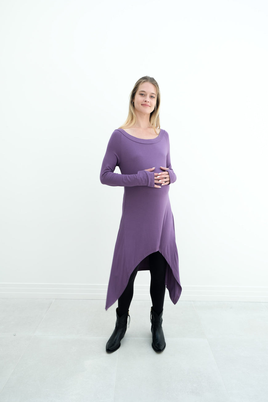 Luna | Long Sleeve Midi Maternity Dress With Bohemian Cut