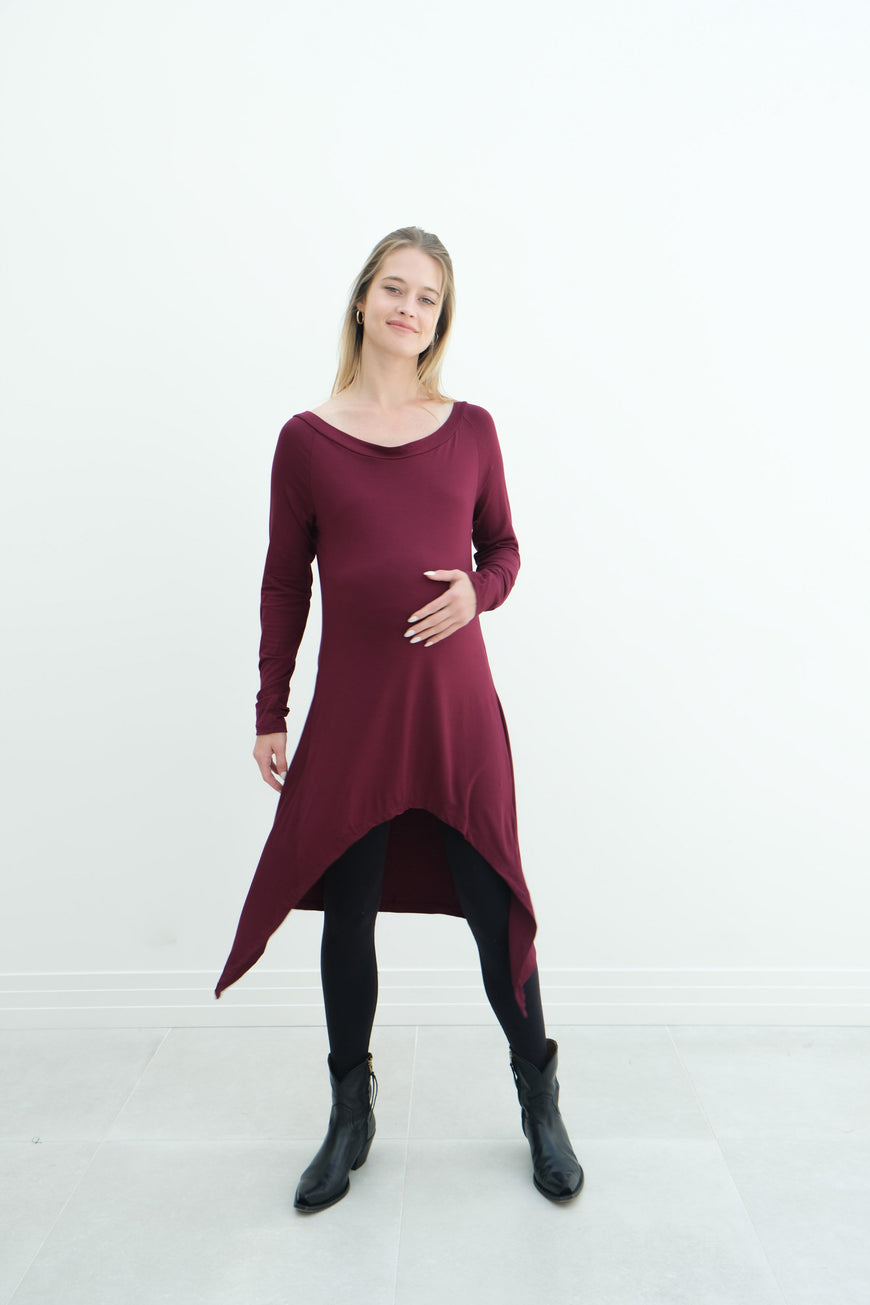 Luna | Long Sleeve Midi Maternity Dress With Bohemian Cut