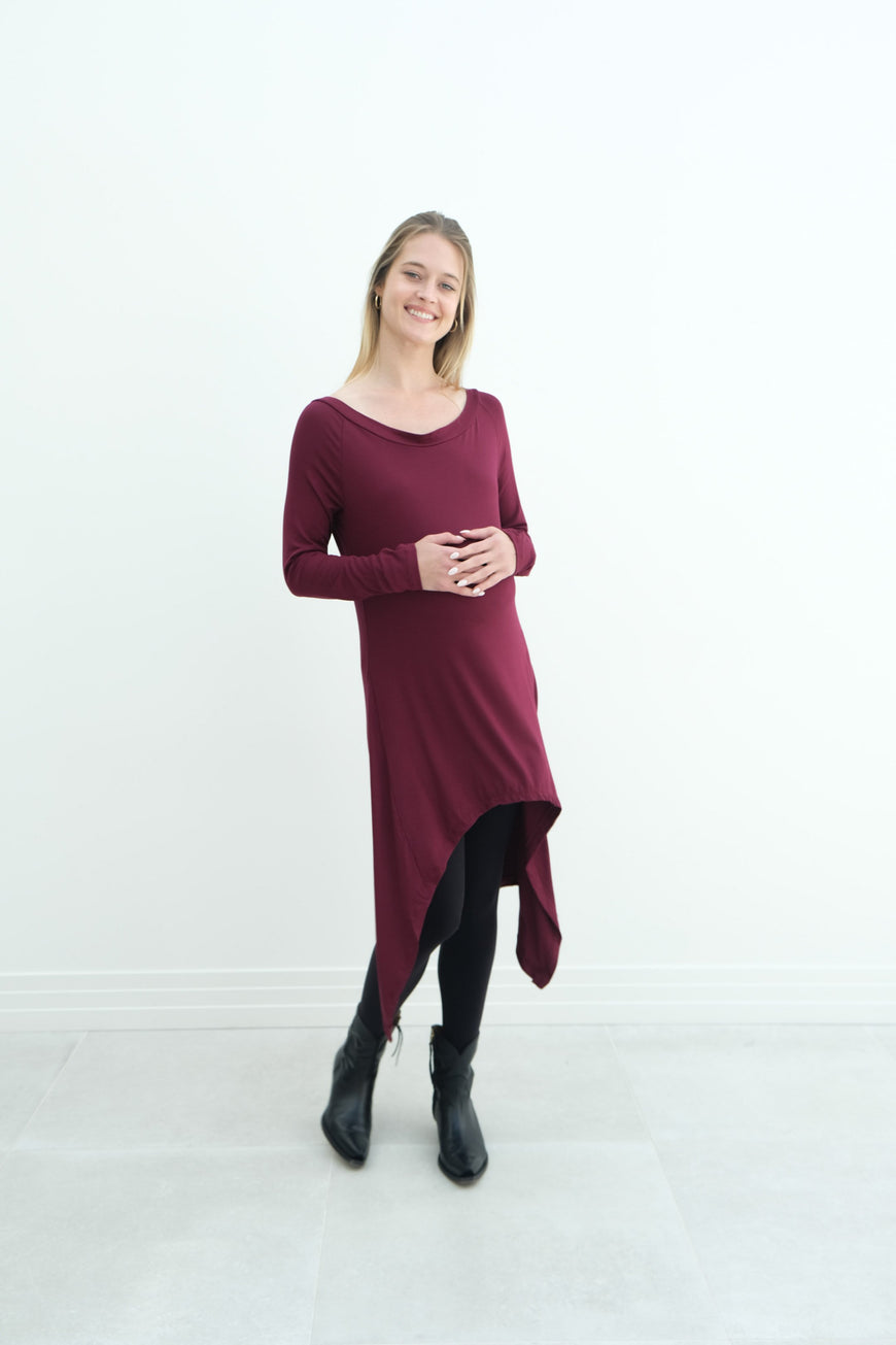 Luna | Long Sleeve Midi Maternity Dress With Bohemian Cut