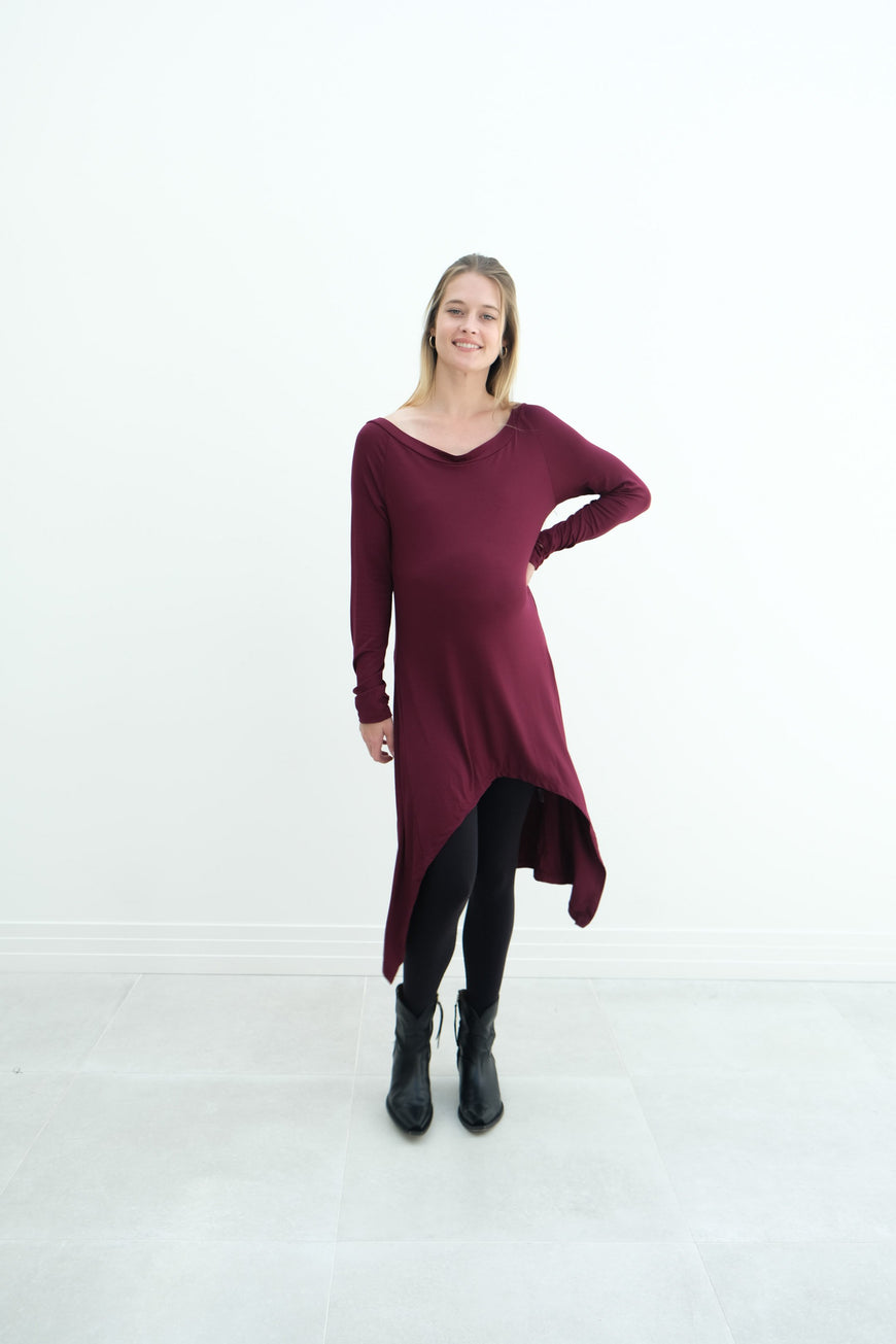 Luna | Long Sleeve Midi Maternity Dress With Bohemian Cut