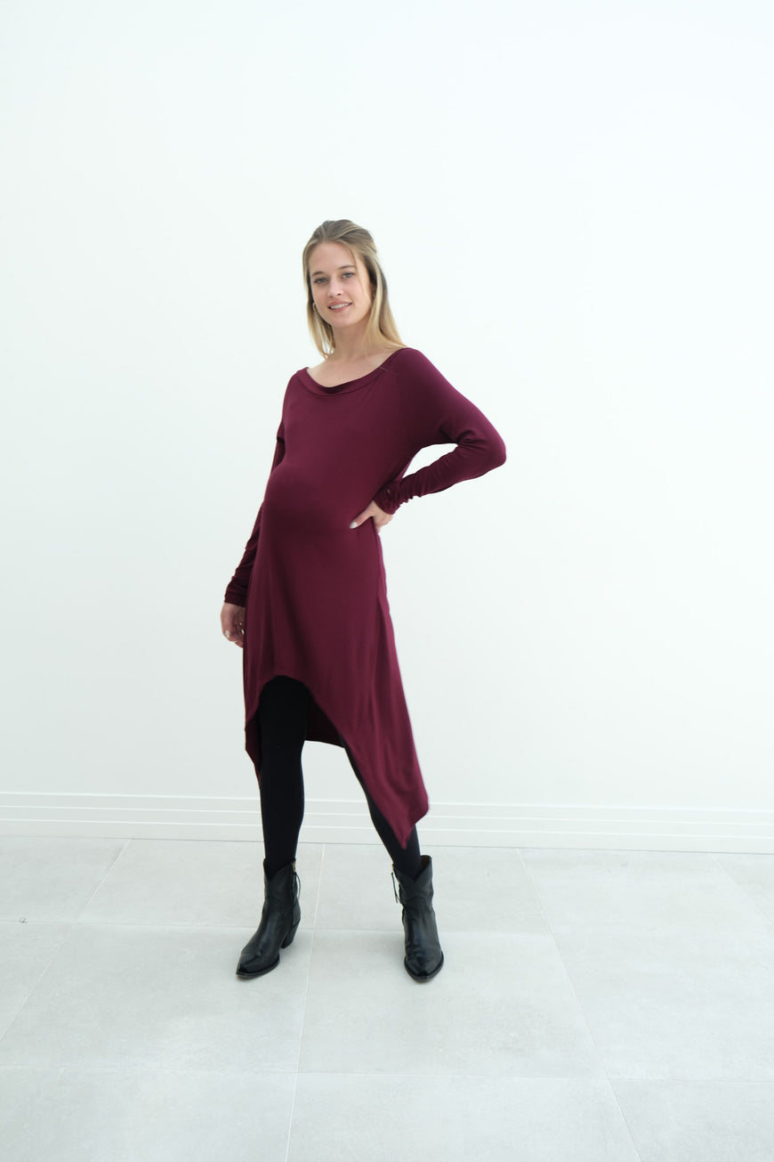 Luna | Long Sleeve Midi Maternity Dress With Bohemian Cut