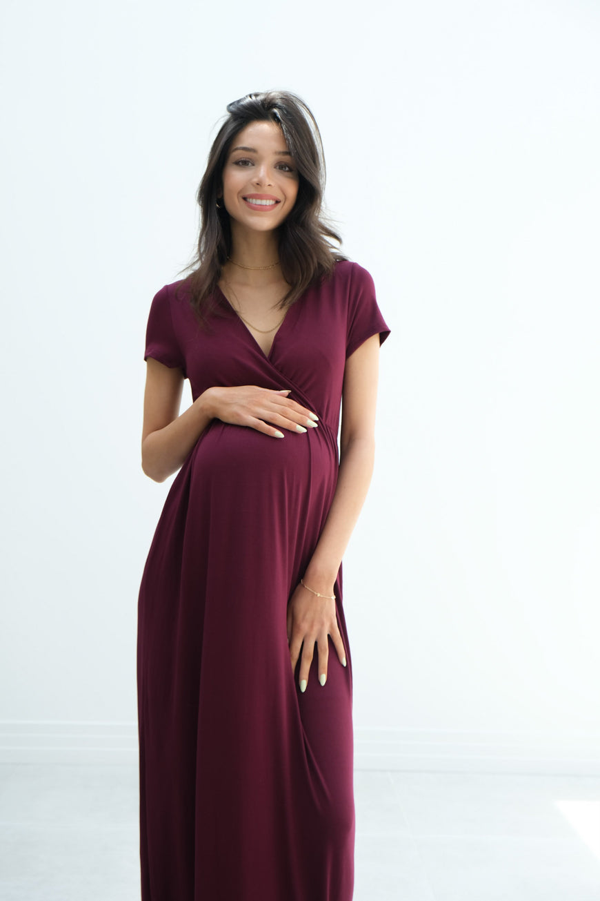 Catalina | Maternity Midi Flowy Wrap Dress with Tie Waist