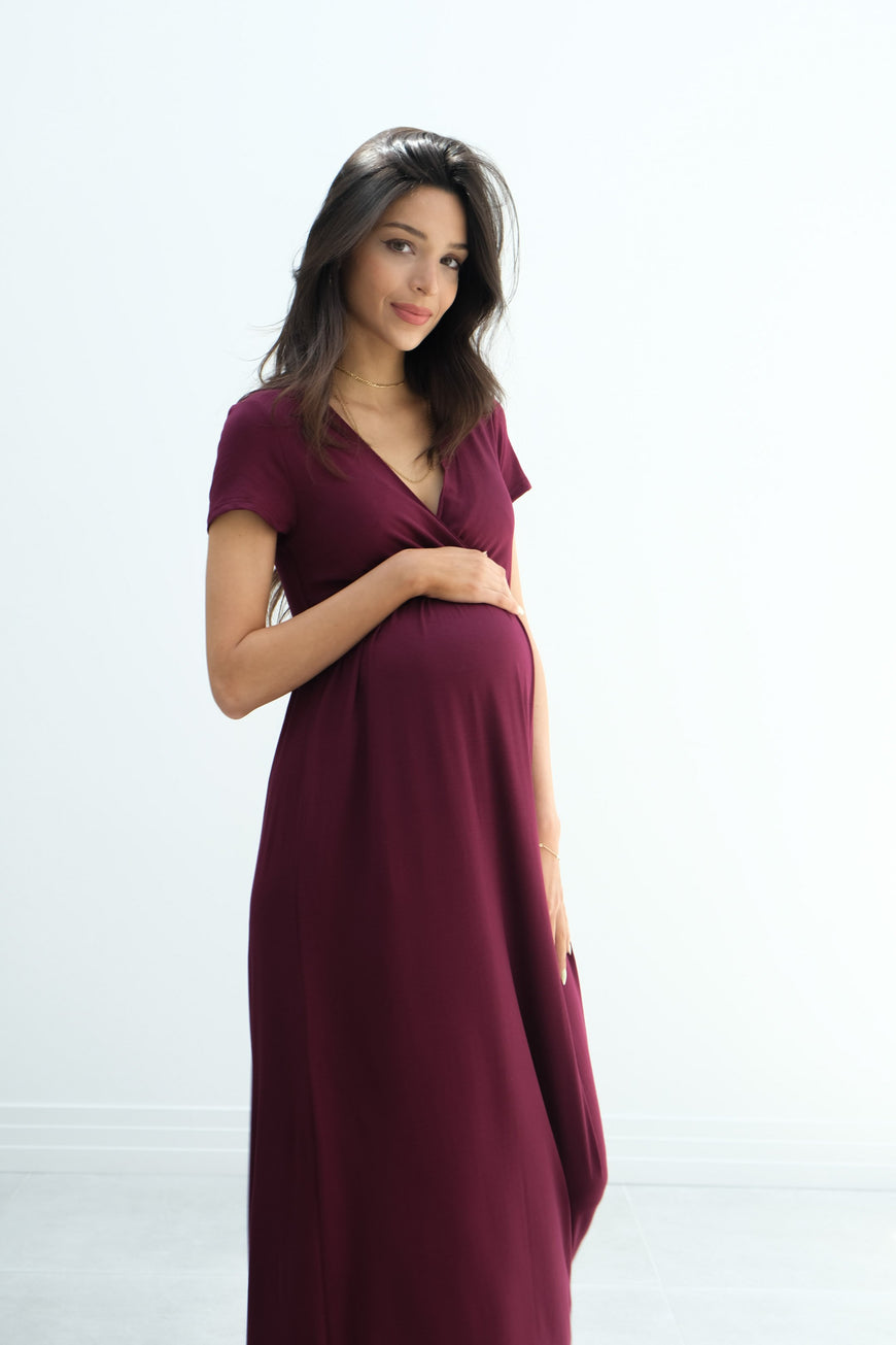 Catalina | Maternity Midi Flowy Wrap Dress with Tie Waist