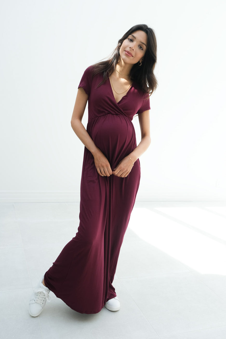 Catalina | Maternity Midi Flowy Wrap Dress with Tie Waist