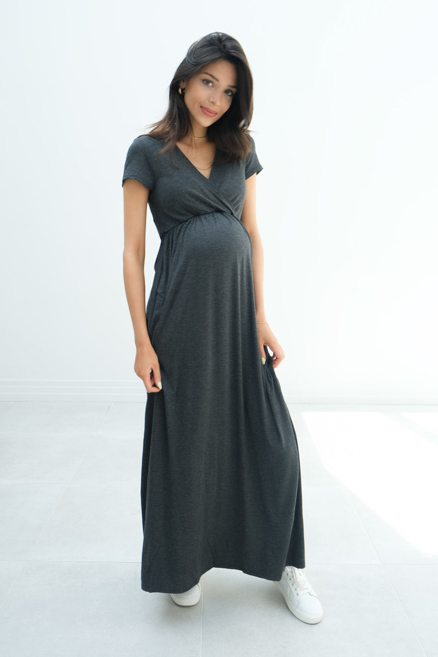 Catalina | Maternity Midi Flowy Wrap Dress with Tie Waist