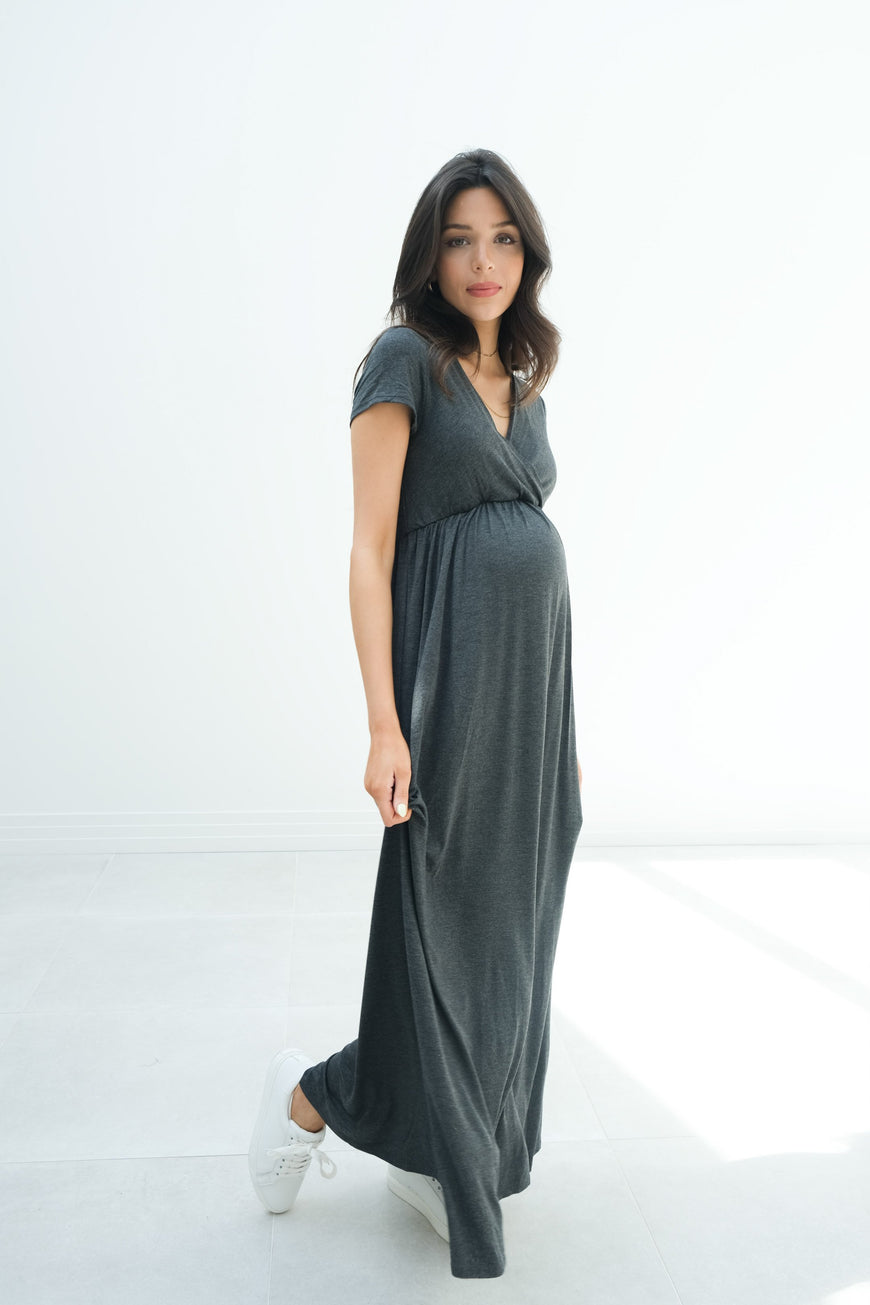 Catalina | Maternity Midi Flowy Wrap Dress with Tie Waist