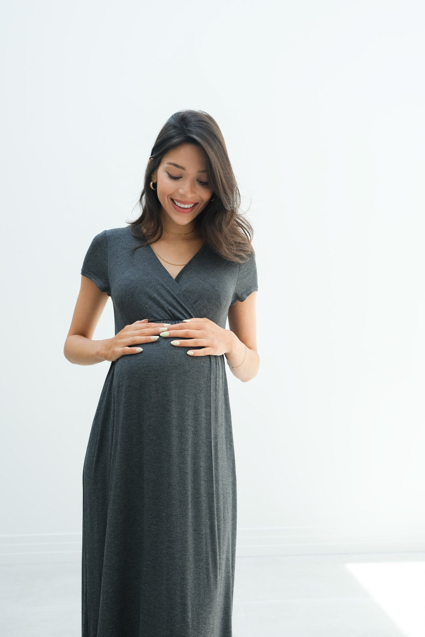 Catalina | Maternity Midi Flowy Wrap Dress with Tie Waist