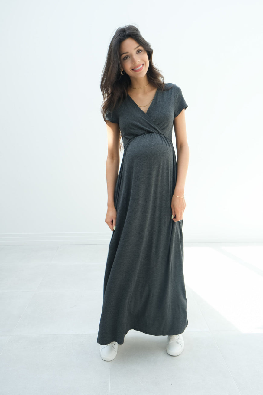 Catalina | Maternity Midi Flowy Wrap Dress with Tie Waist