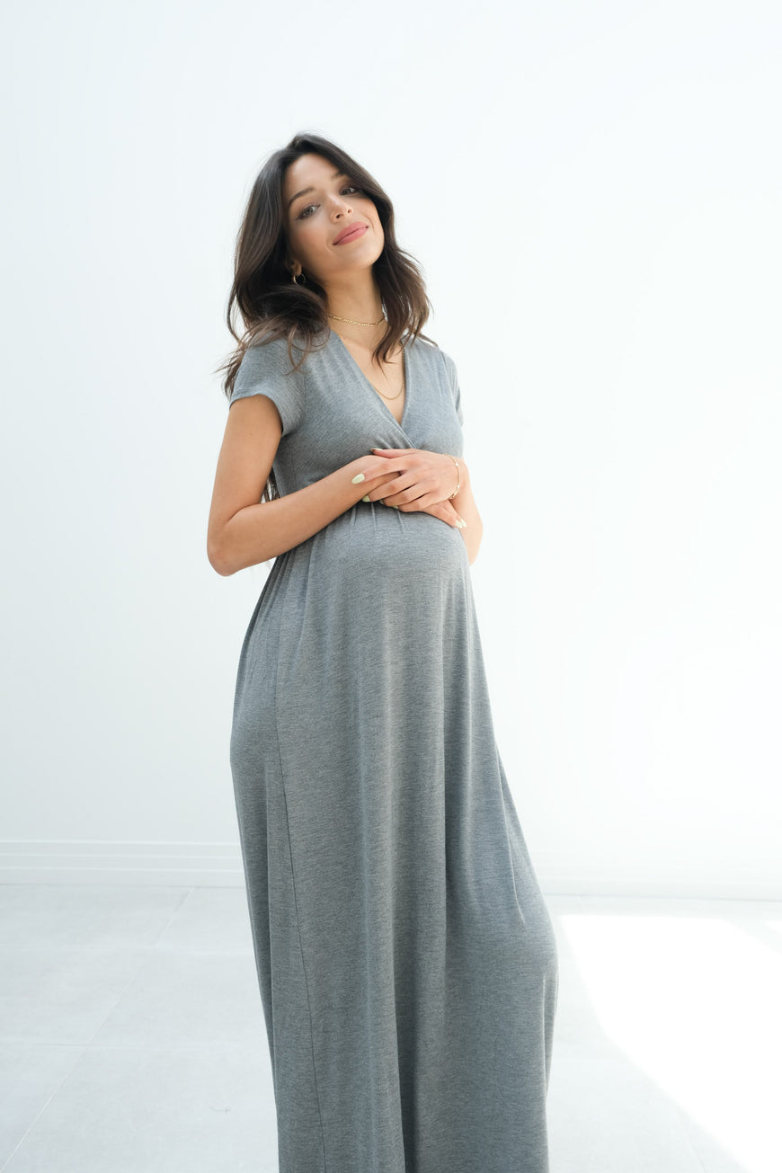 Catalina | Maternity Midi Flowy Wrap Dress with Tie Waist