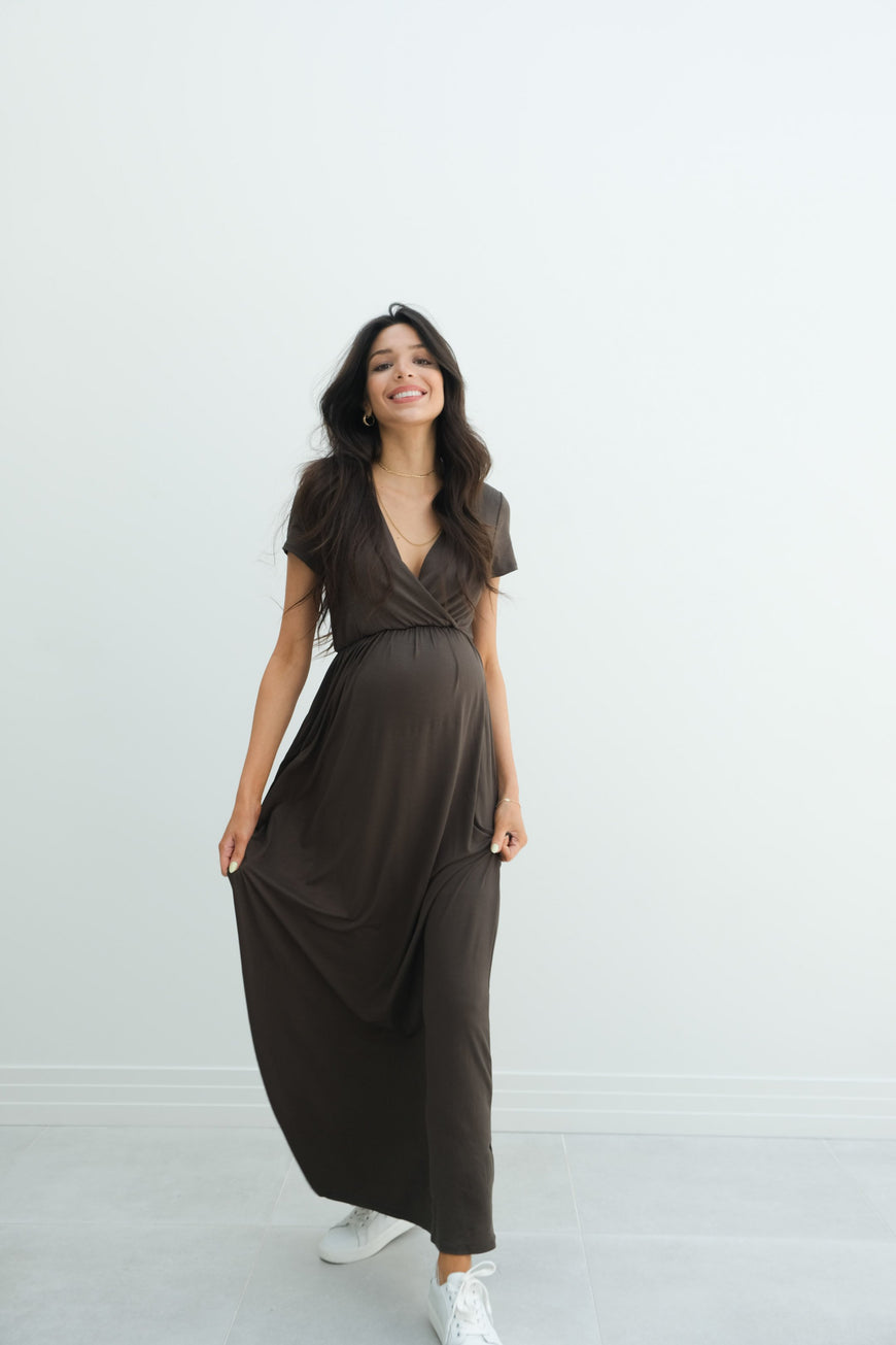 Catalina | Maternity Midi Flowy Wrap Dress with Tie Waist