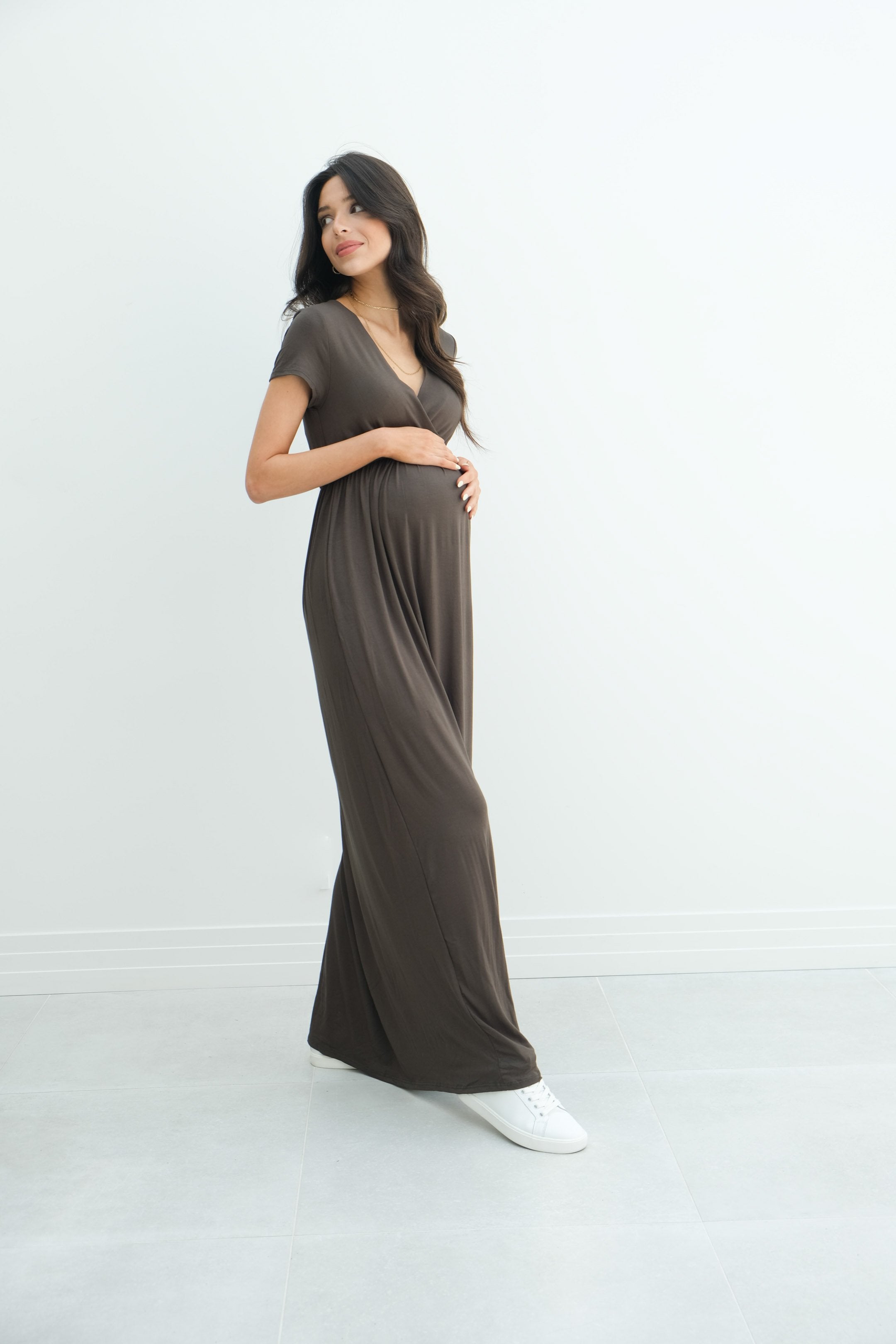 Catalina | Maternity Midi Flowy Wrap Dress with Tie Waist