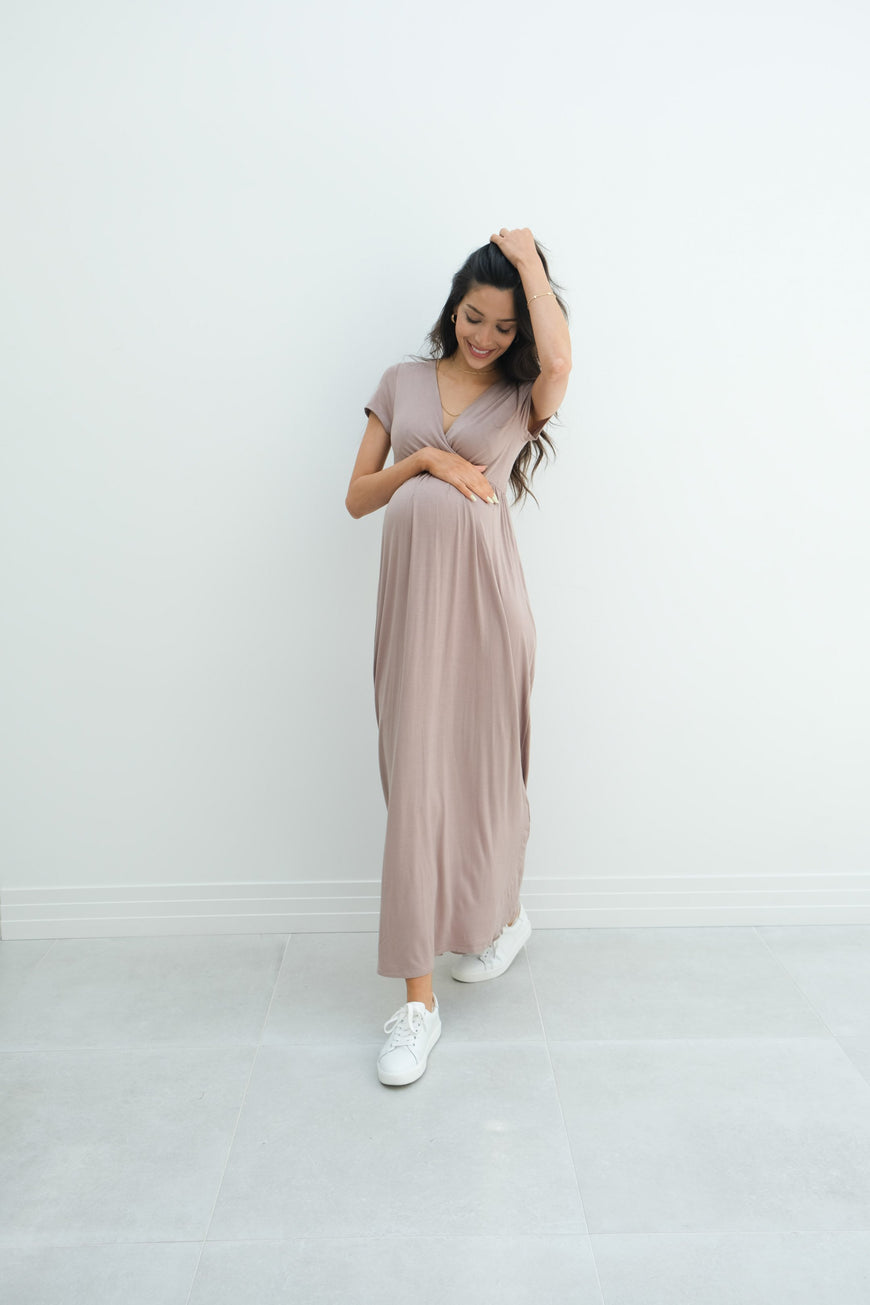 Catalina | Maternity Midi Flowy Wrap Dress with Tie Waist