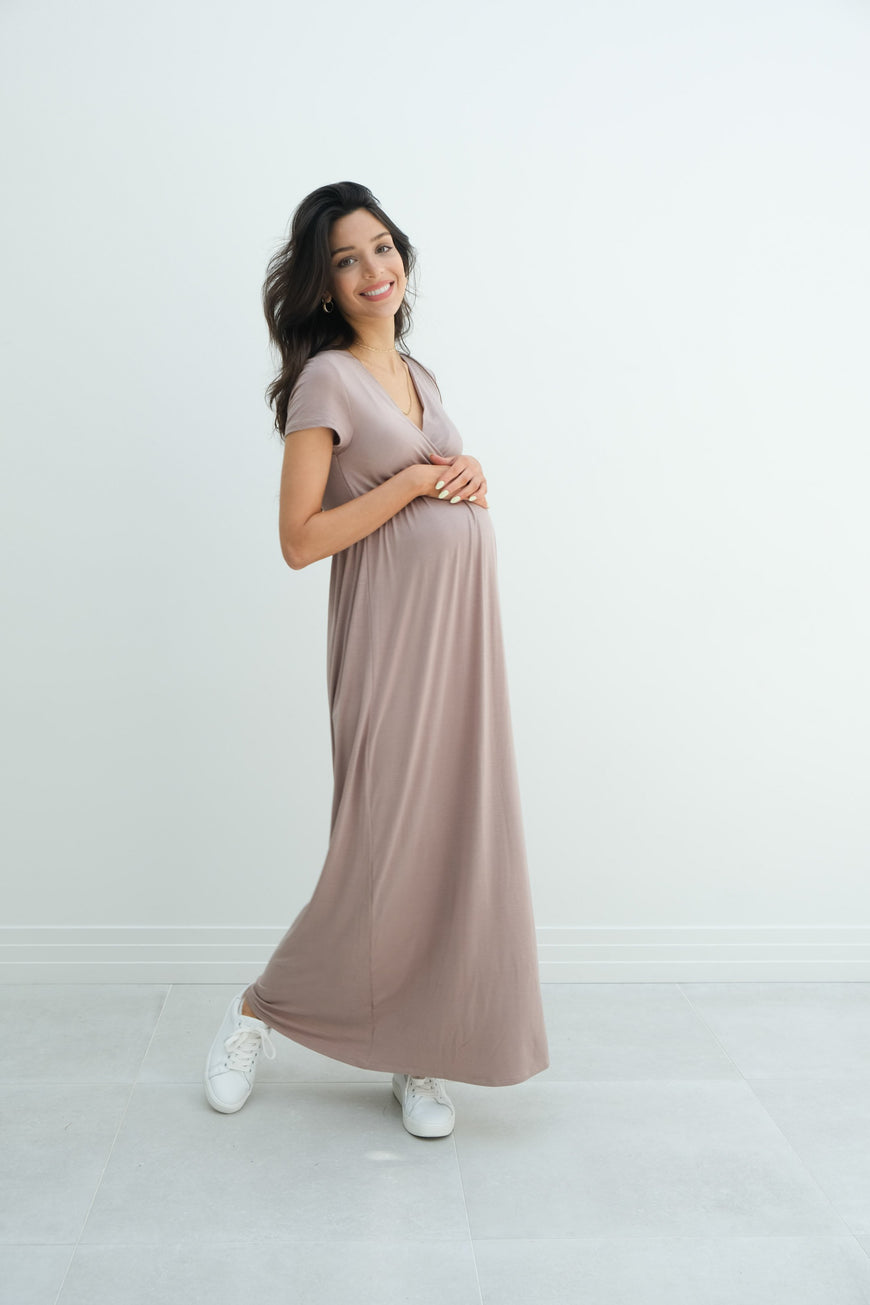 Catalina | Maternity Midi Flowy Wrap Dress with Tie Waist