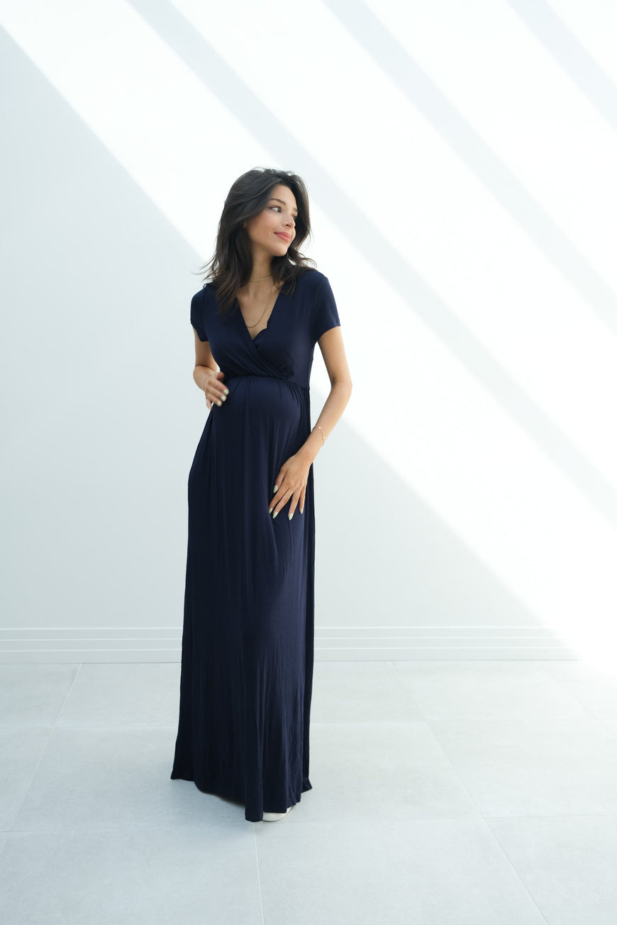 Catalina | Maternity Midi Flowy Wrap Dress with Tie Waist