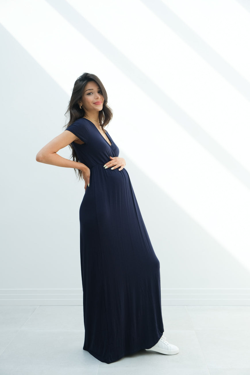 Catalina | Maternity Midi Flowy Wrap Dress with Tie Waist