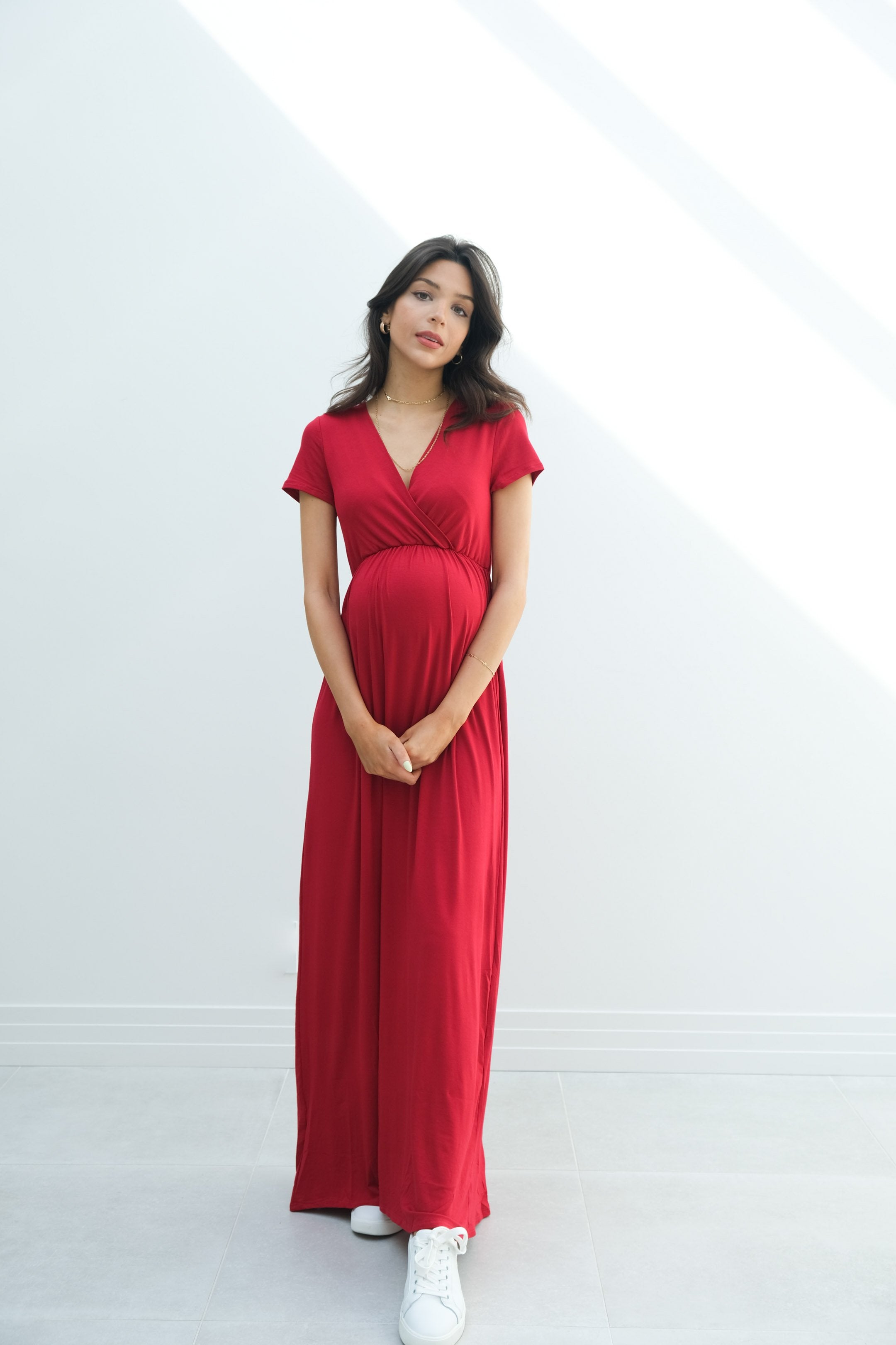 Catalina | Maternity Midi Flowy Wrap Dress with Tie Waist