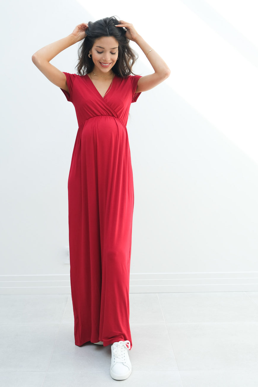 Catalina | Maternity Midi Flowy Wrap Dress with Tie Waist